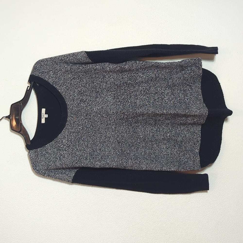Madewell Women's Sweater Cotton Blend Black Grey High Low Neutral Crew Medium